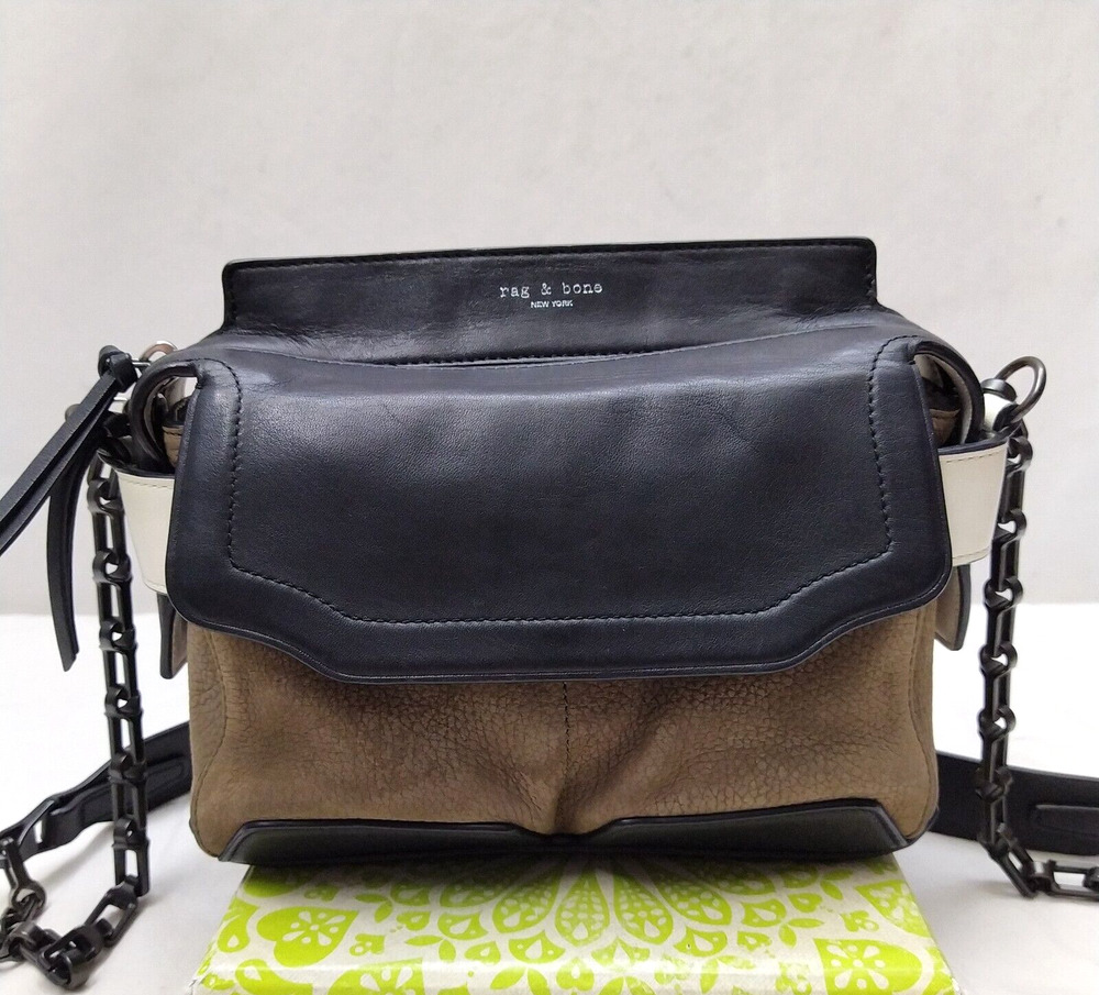 Rag & Bone Micro Pilot Black Leather Chain Strap Zipper Small Crossbody Bag